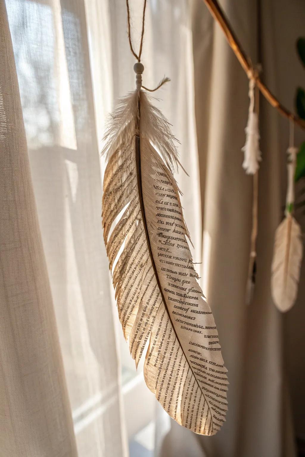 Embrace the art of simplicity with a book page feather, a timeless blend of elegance and creativity.