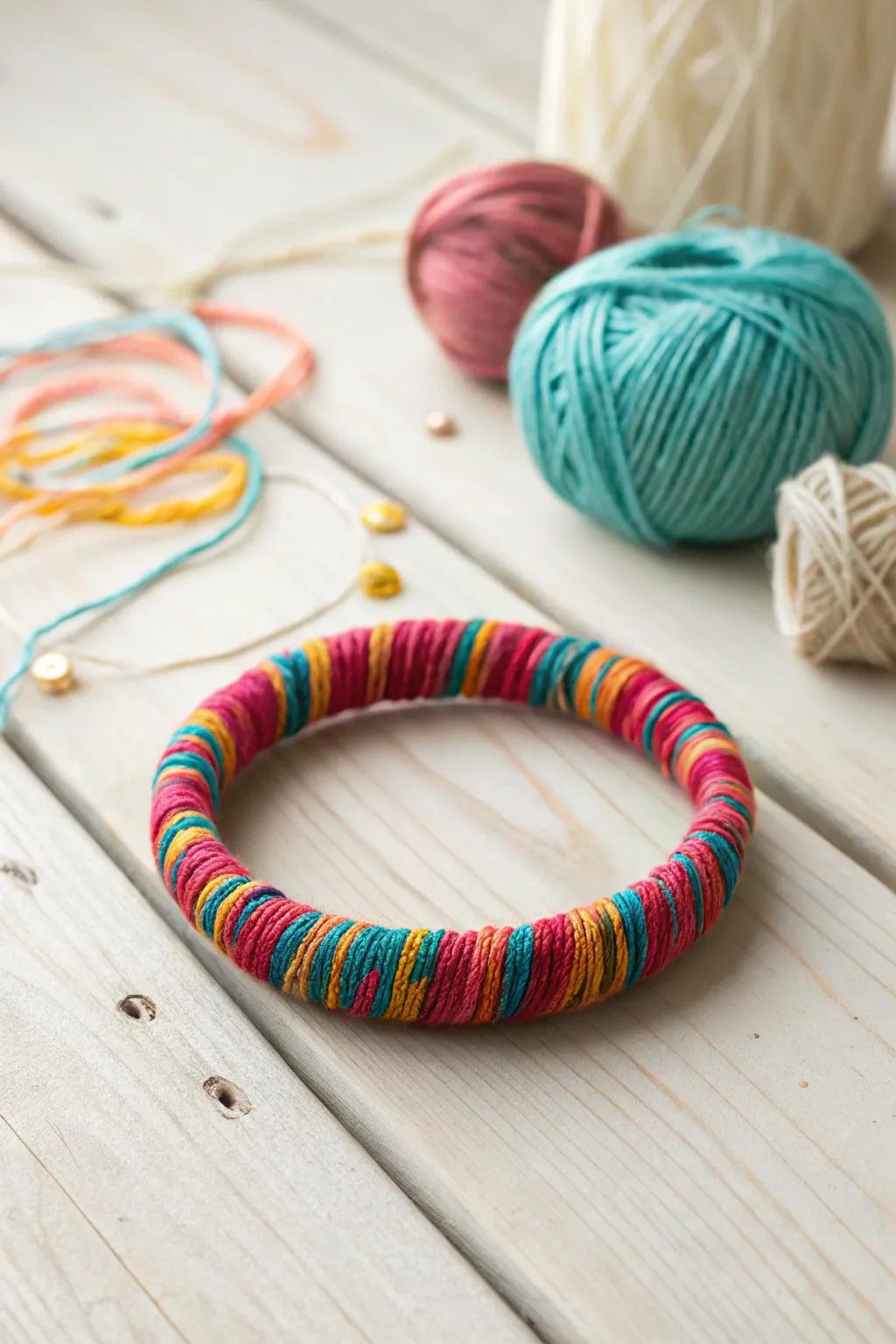 Transform old into gold with these vibrant yarn-wrapped bangles!