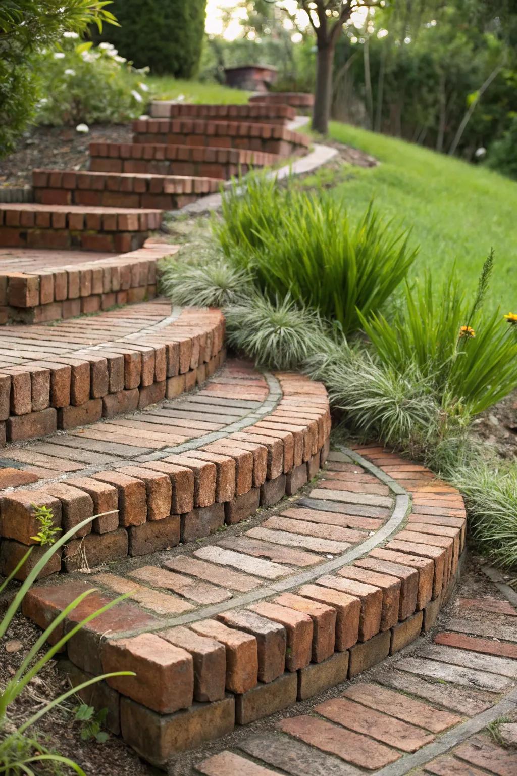 Elevate your garden design with multi-level brick edging for a modern twist on timeless craftsmanship.