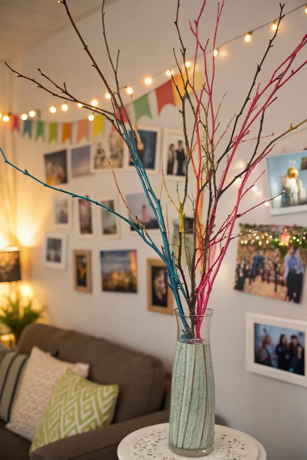 Artistic photo display using tree branches.