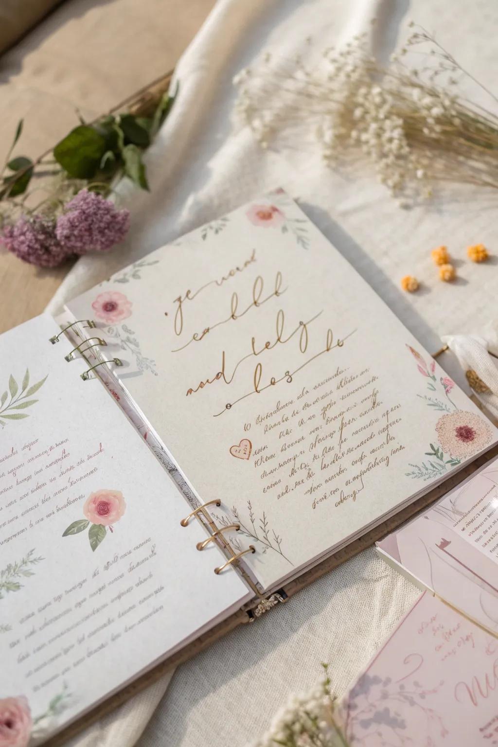 Capture the essence of love with heartfelt quotes in your bridal scrapbook.