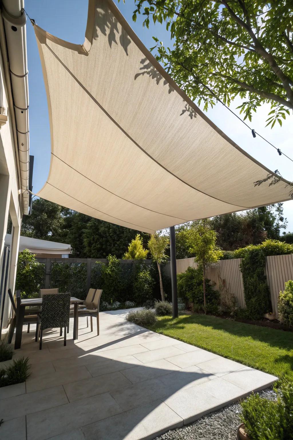 Transform your backyard with a sleek and modern shade sail—where style meets functionality.