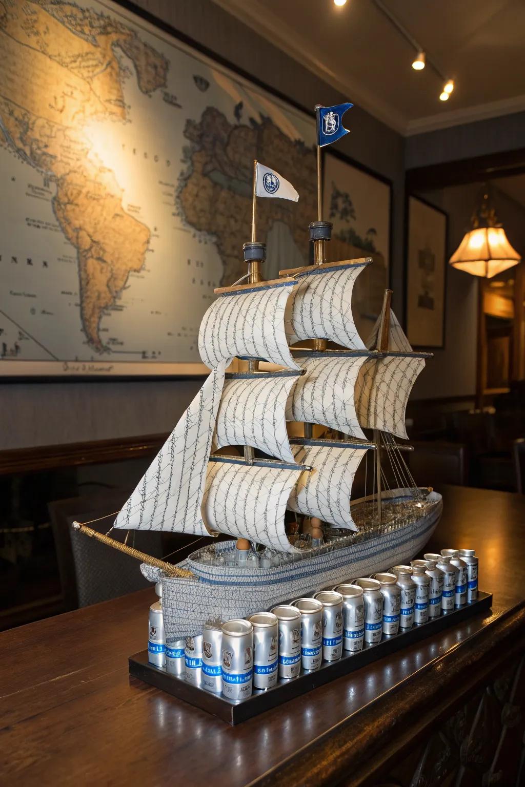 Set sail on a creative voyage with this stunning pirate ship canstruction masterpiece!