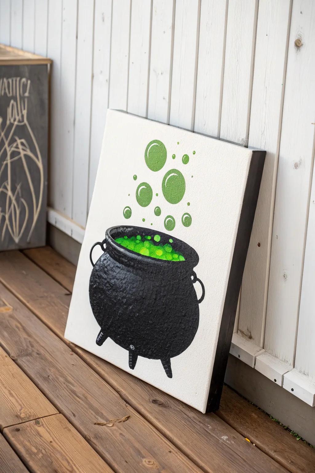 Enchant your space with a magical cauldron painting that blends minimalism and Boho charm.