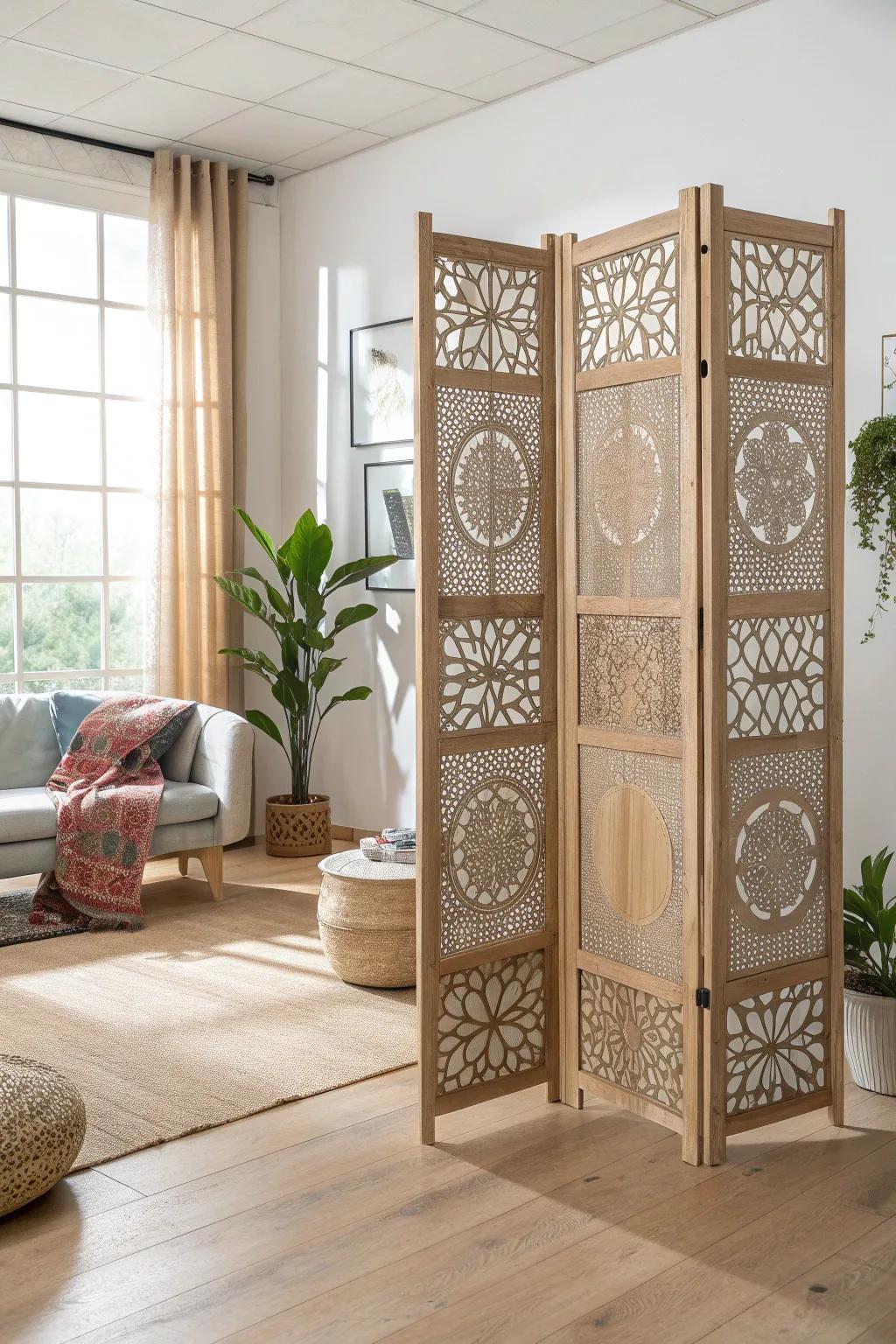 Elevate your space with a stunning cardboard room divider that blends Scandinavian minimalism with a touch of boho elegance.