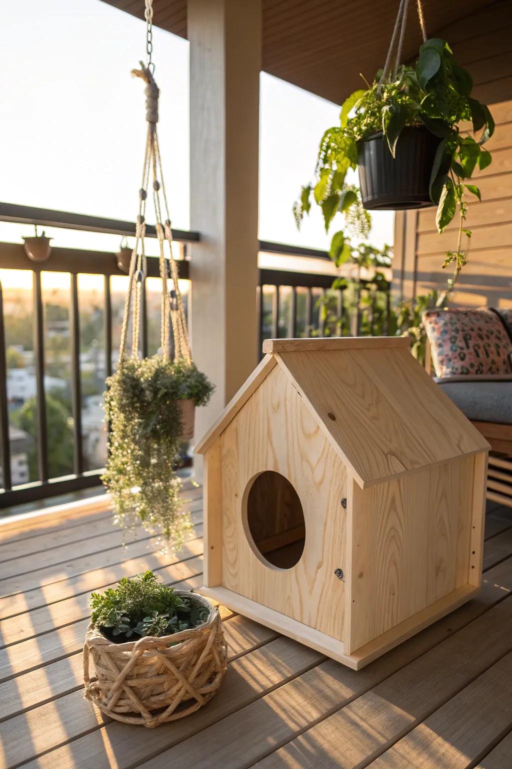 A serene sunlit hideaway for your feline friend, blending minimalist design with boho charm. 🌿☀️