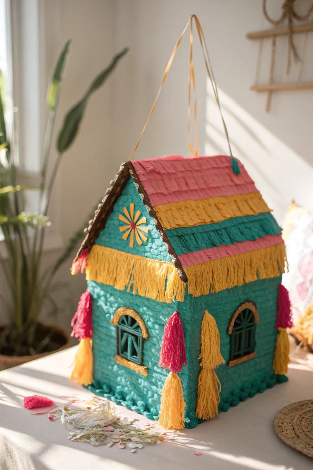 Craft a charming centerpiece with this DIY cereal box piñata—where minimalist design meets playful celebration.