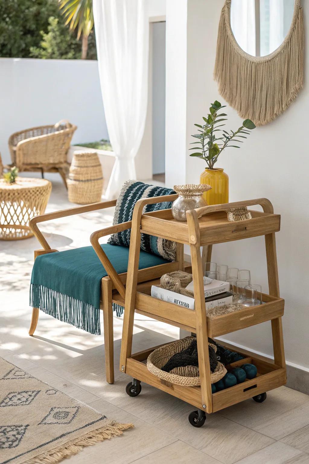 Effortlessly stylish and functional – embrace the trolley trick for elegant chair storage!