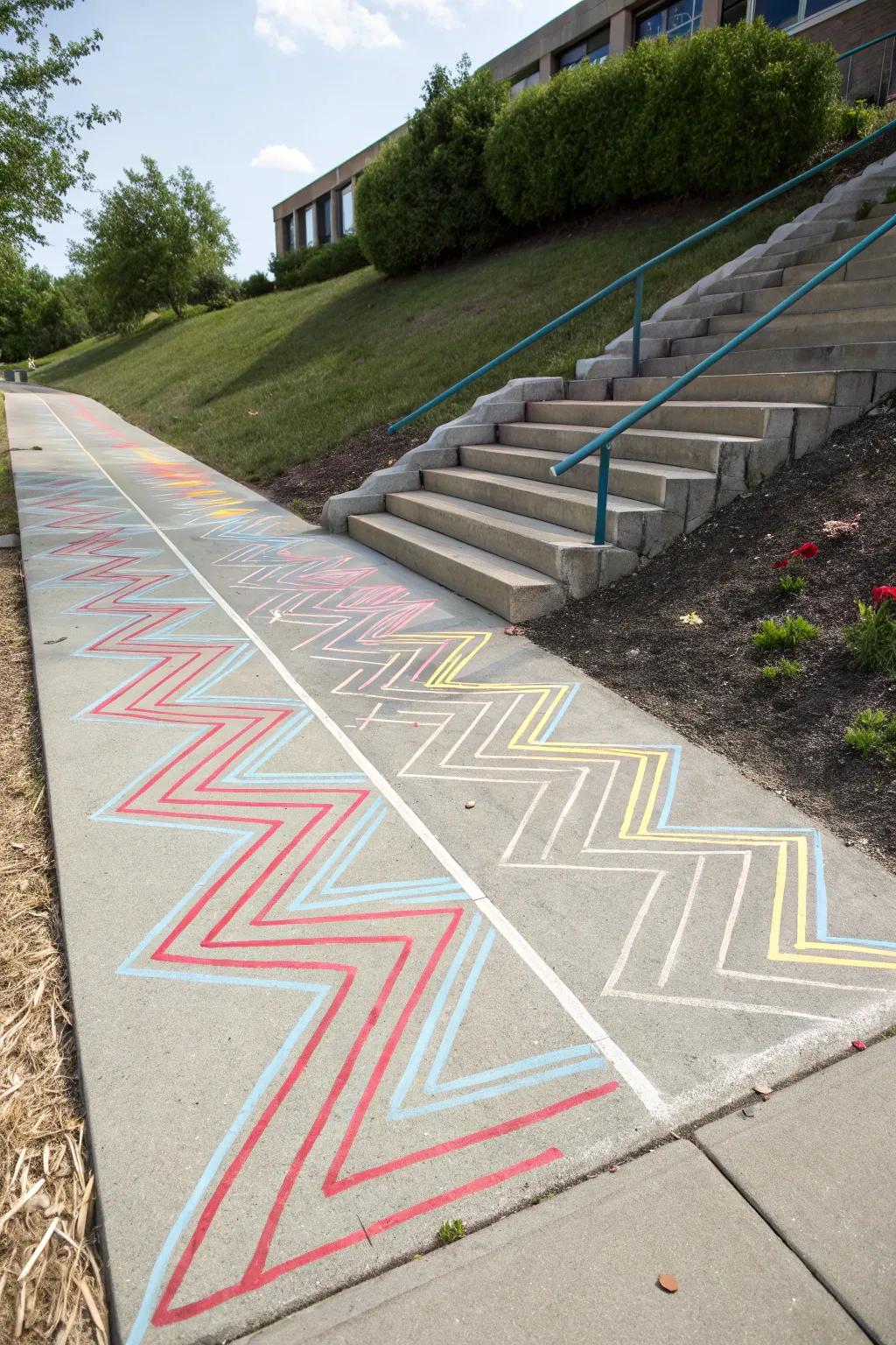 Step into fun and creativity with this stunning chalk obstacle staircase, where simplicity meets vibrant expression!