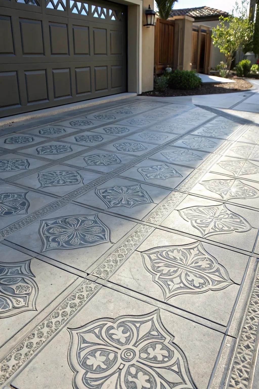 Elevate your driveway with the refined elegance of stenciled concrete.