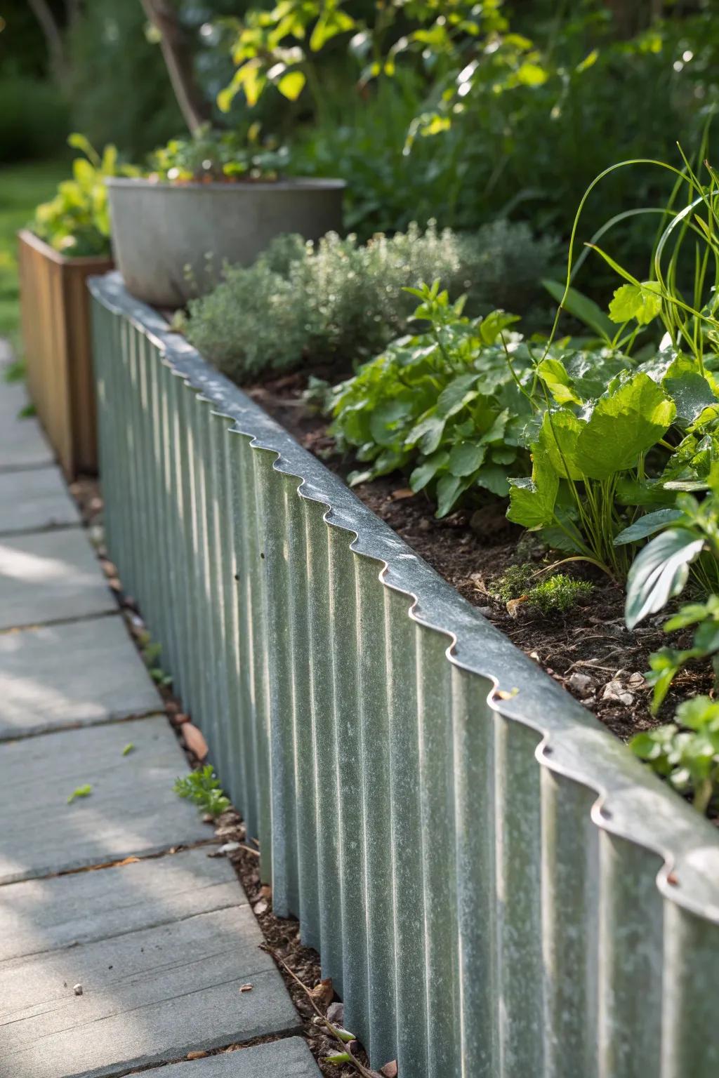 Elevate your garden with the rustic charm of corrugated metal edging, where industrial meets elegance.