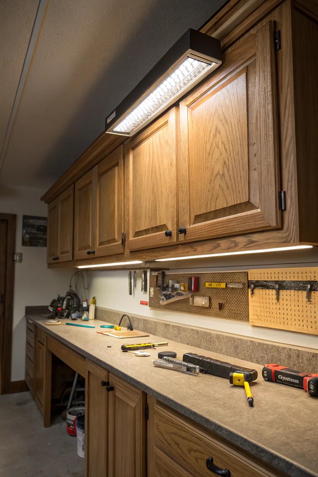 Illuminate your workspace with style and precision using under-cabinet lighting.