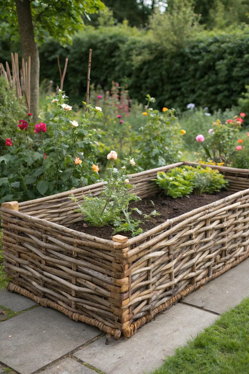Embrace elegance with sustainable woven branch garden beds, where nature meets craftsmanship.