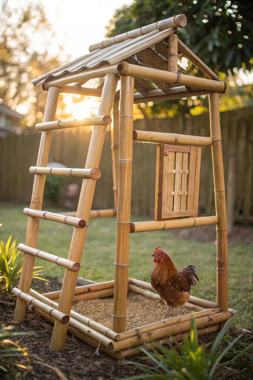 Elevate your coop with the exotic allure of bamboo roosts.