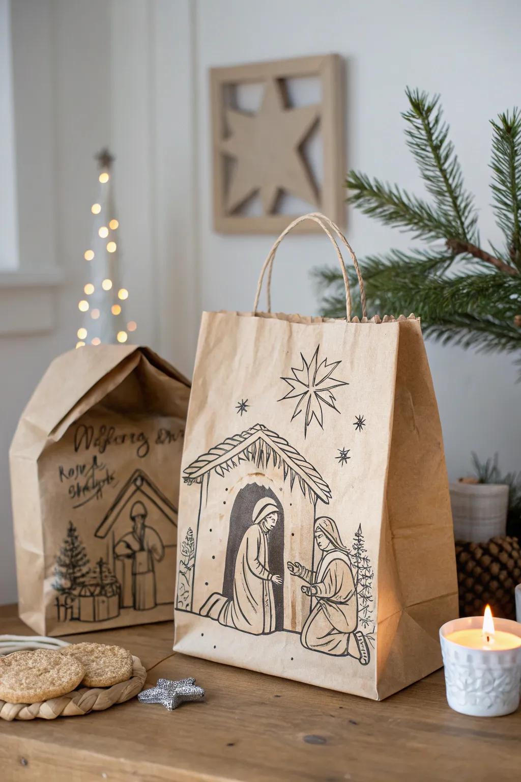 Craft your own story with this minimalist paper bag Nativity scene—where simplicity meets festive creativity.