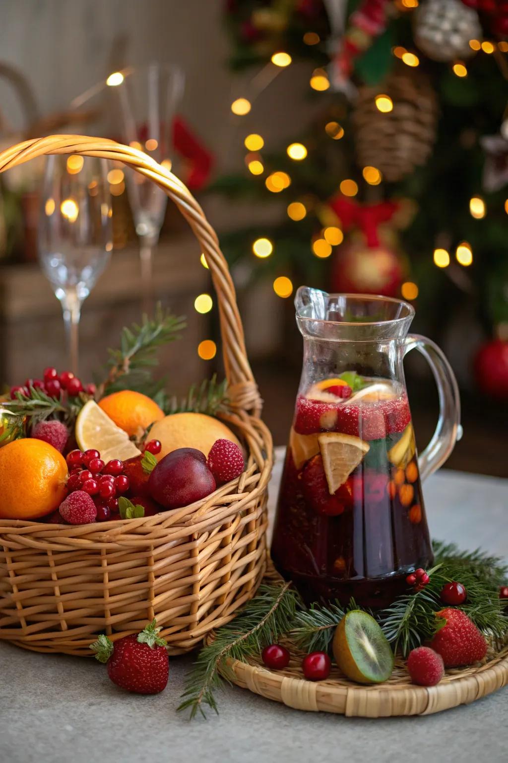 A sangria basket that brightens the winter with summer vibes.