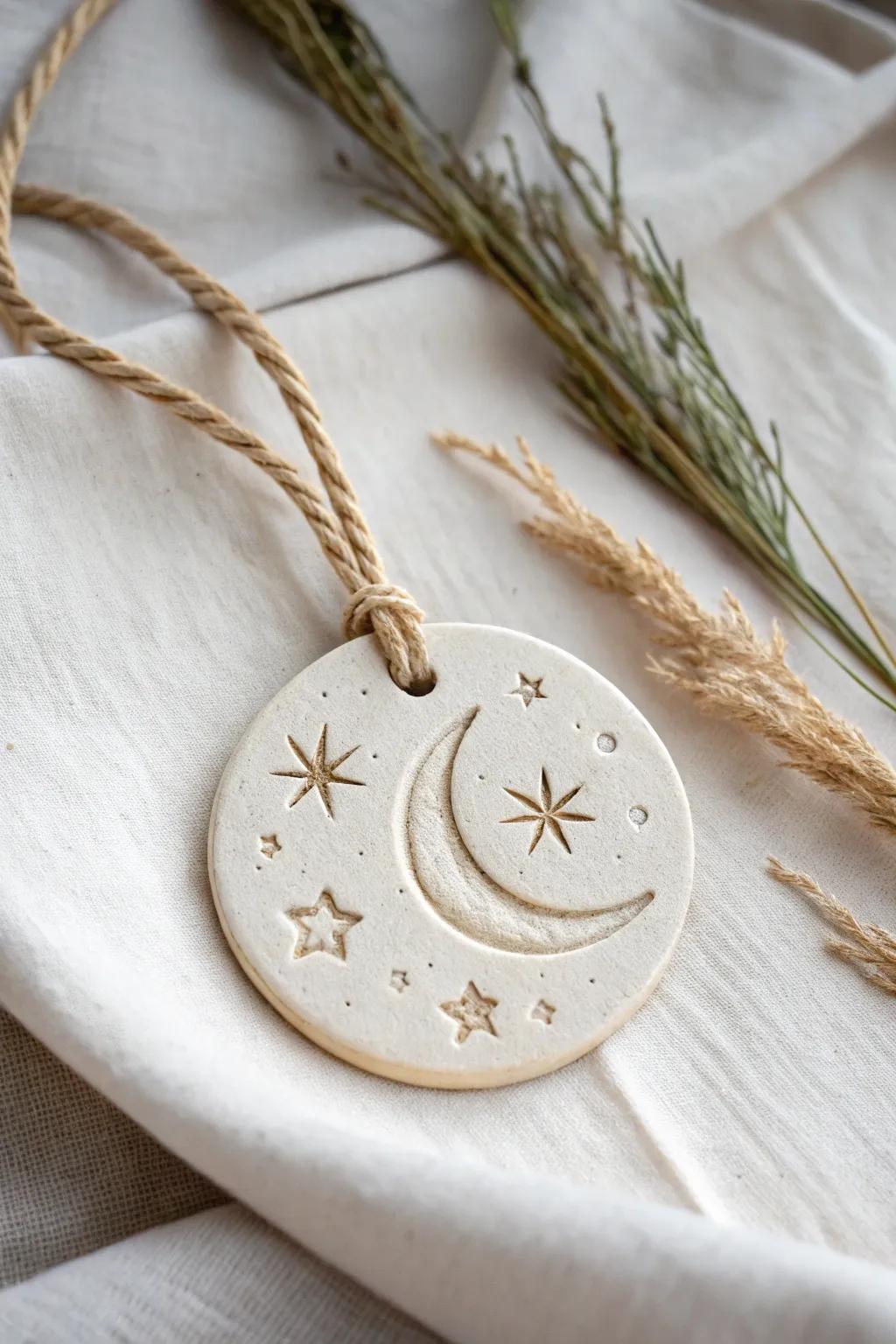 Dream of distant worlds with this celestial clay pendant, where Scandinavian minimalism meets Boho charm.