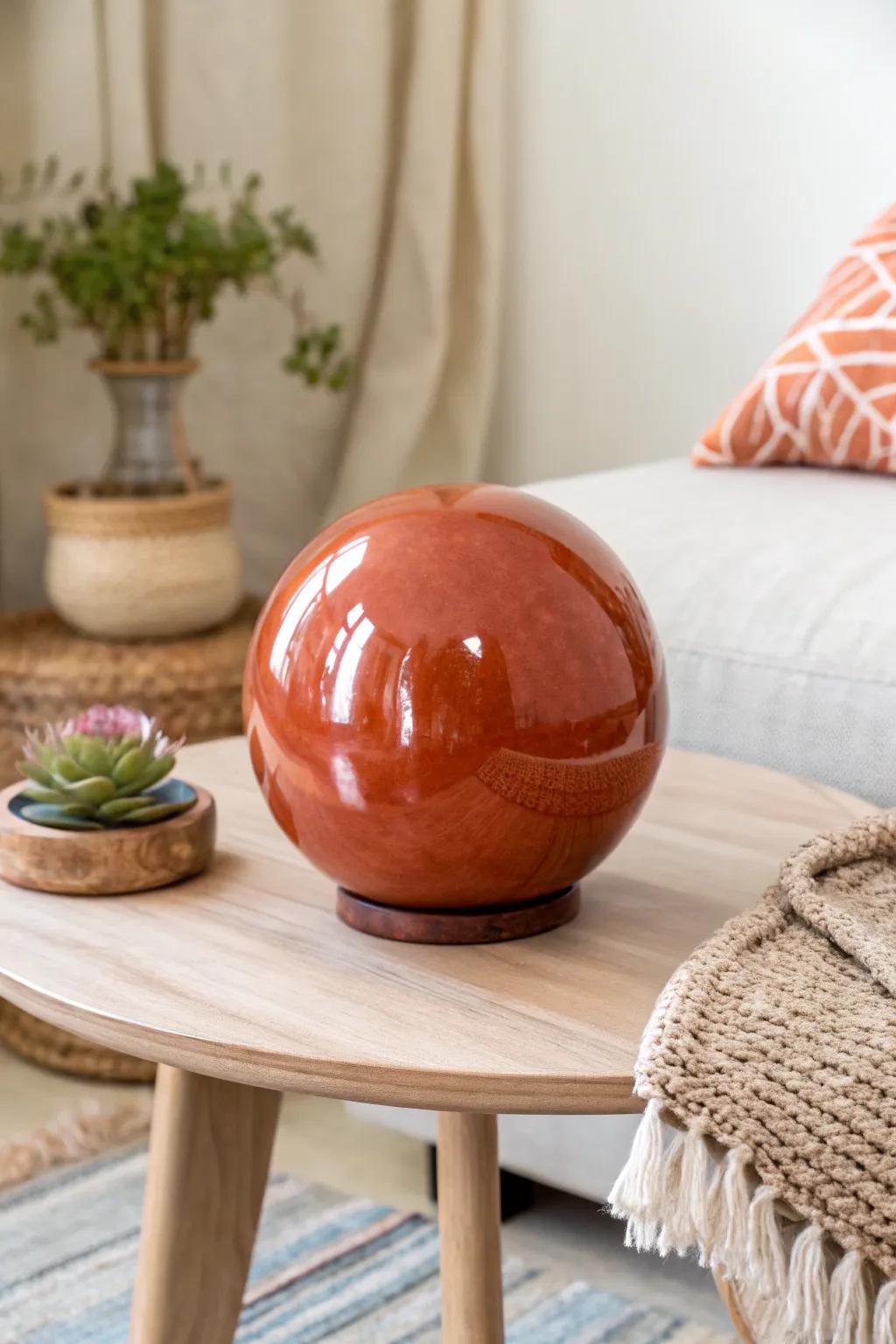 Elevate your space with the elegance of a glazed clay sphere, where simplicity meets sophistication.