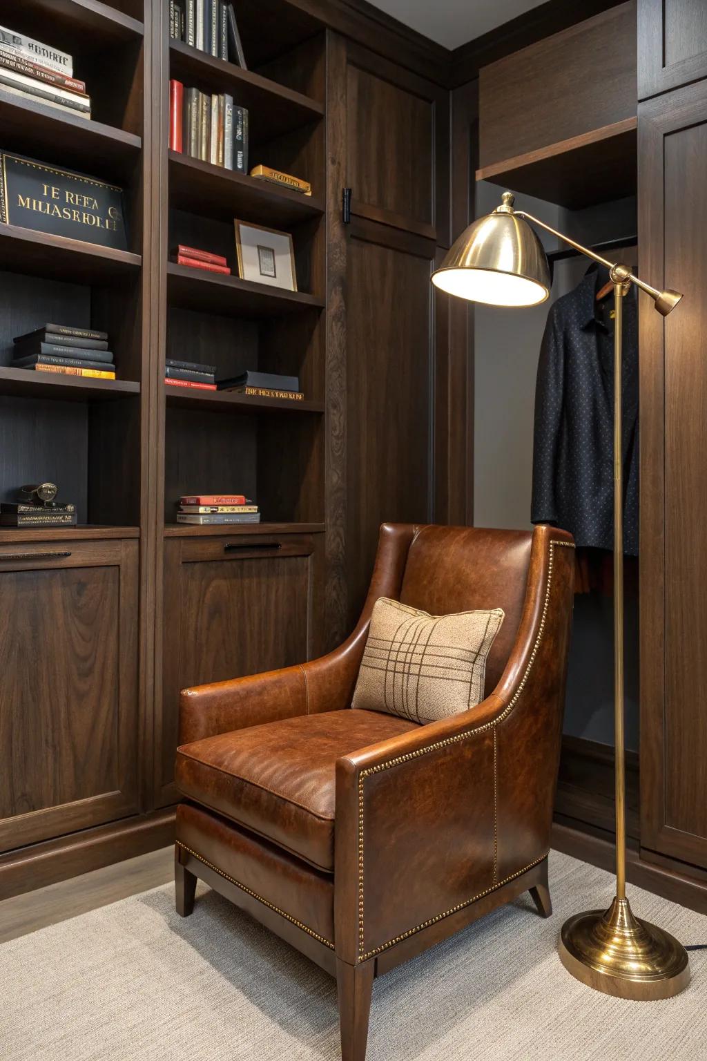 Elevate your closet with a touch of craftsmanship: a serene reading nook that doubles as a retreat.