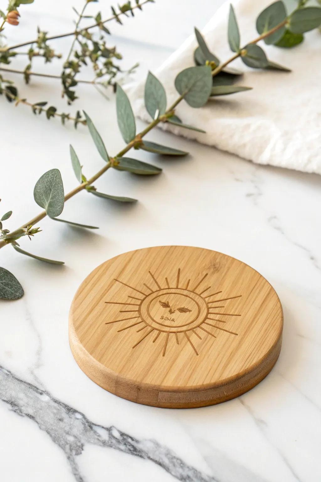 Embrace simplicity with a stunning engraved sun icon – where minimalism meets natural beauty.