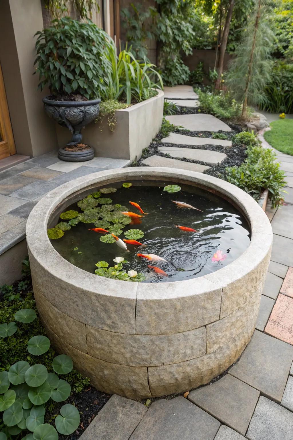 Achieve serene balance with a minimalist fish pond, where simplicity meets natural beauty.