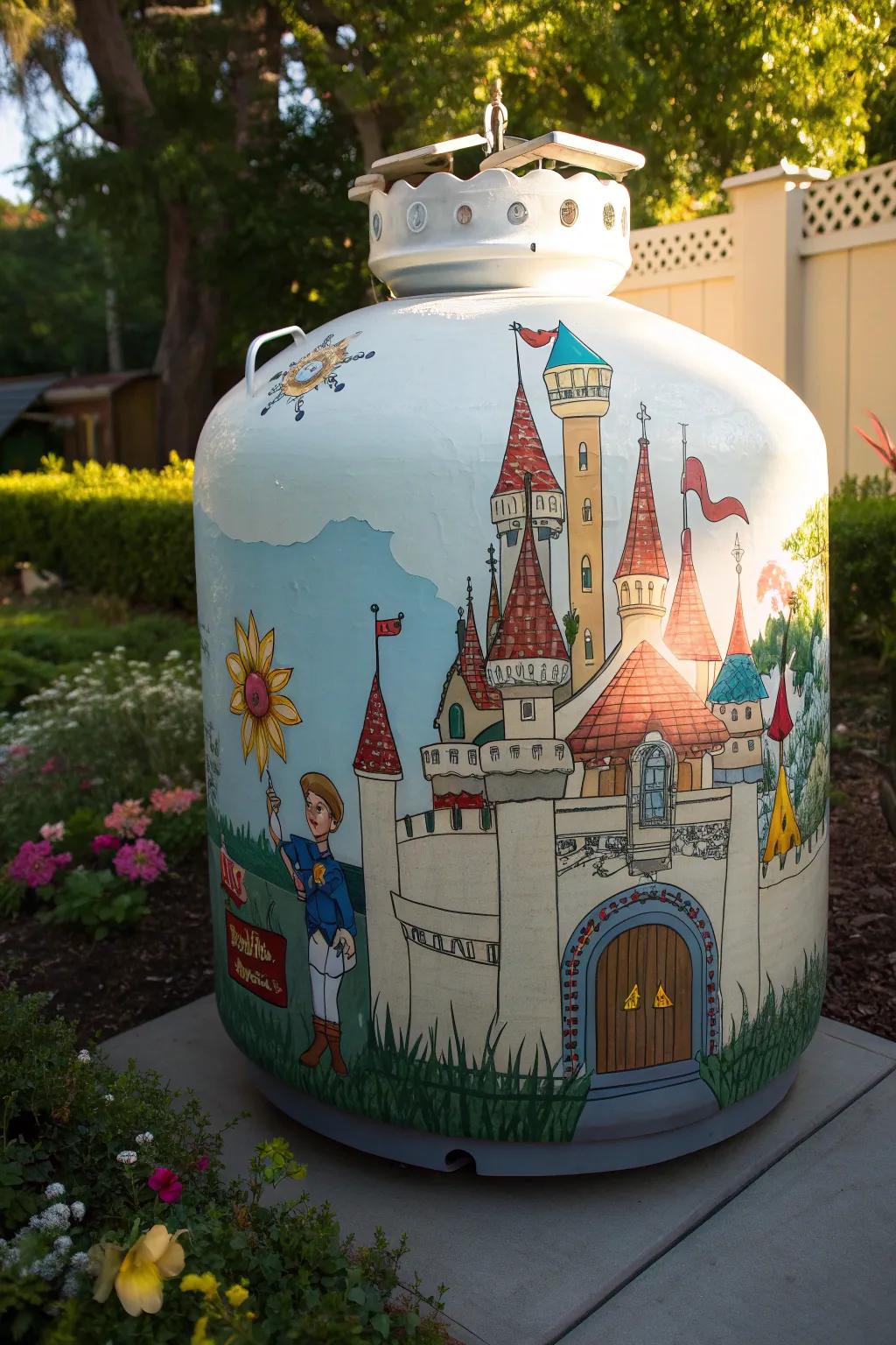 Transform your garden with this enchanting fairytale castle propane tank masterpiece.