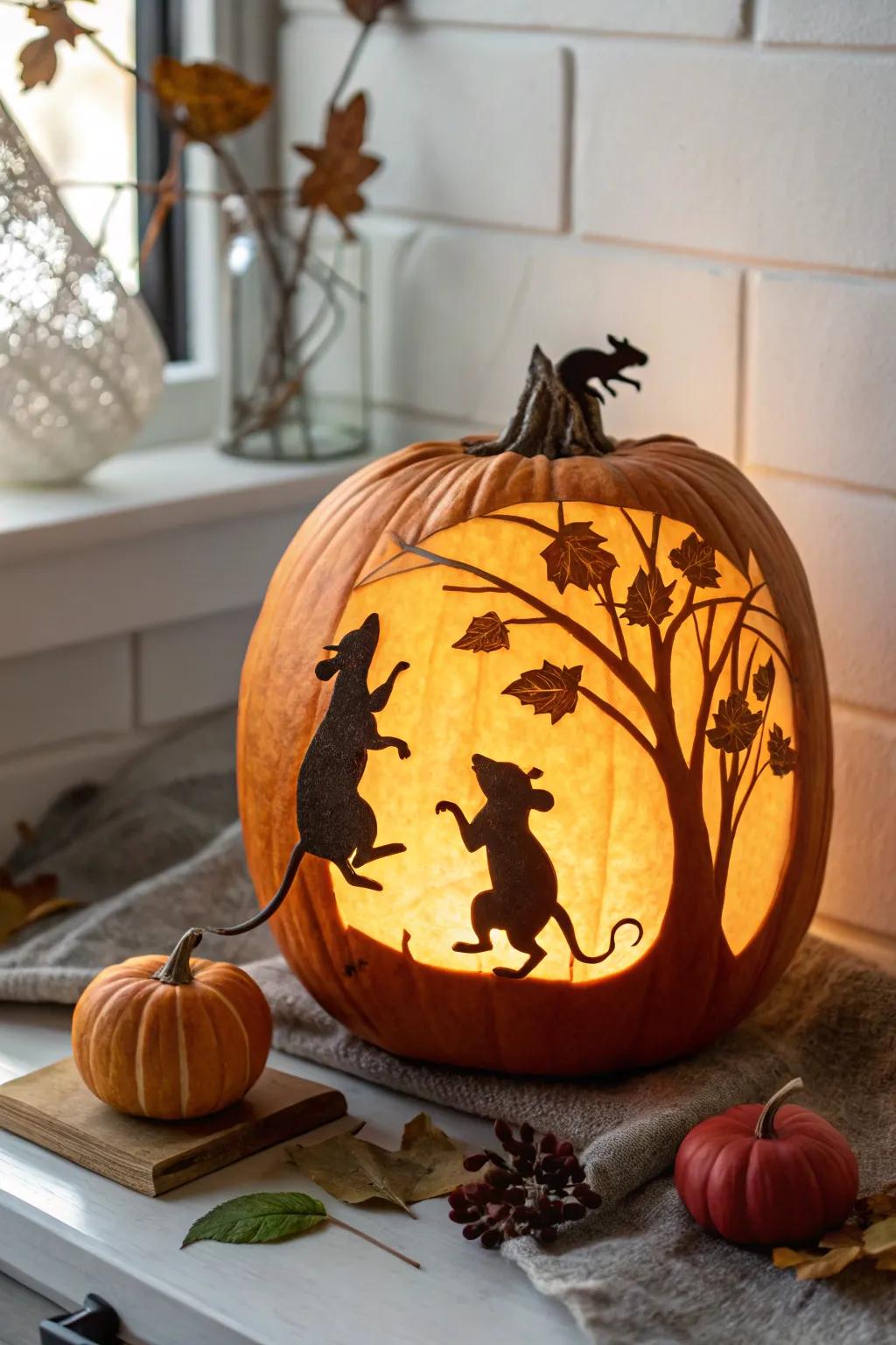 Whimsy in motion: Capture the magic of Coraline with intricately carved jumping mice in a minimalist setting.