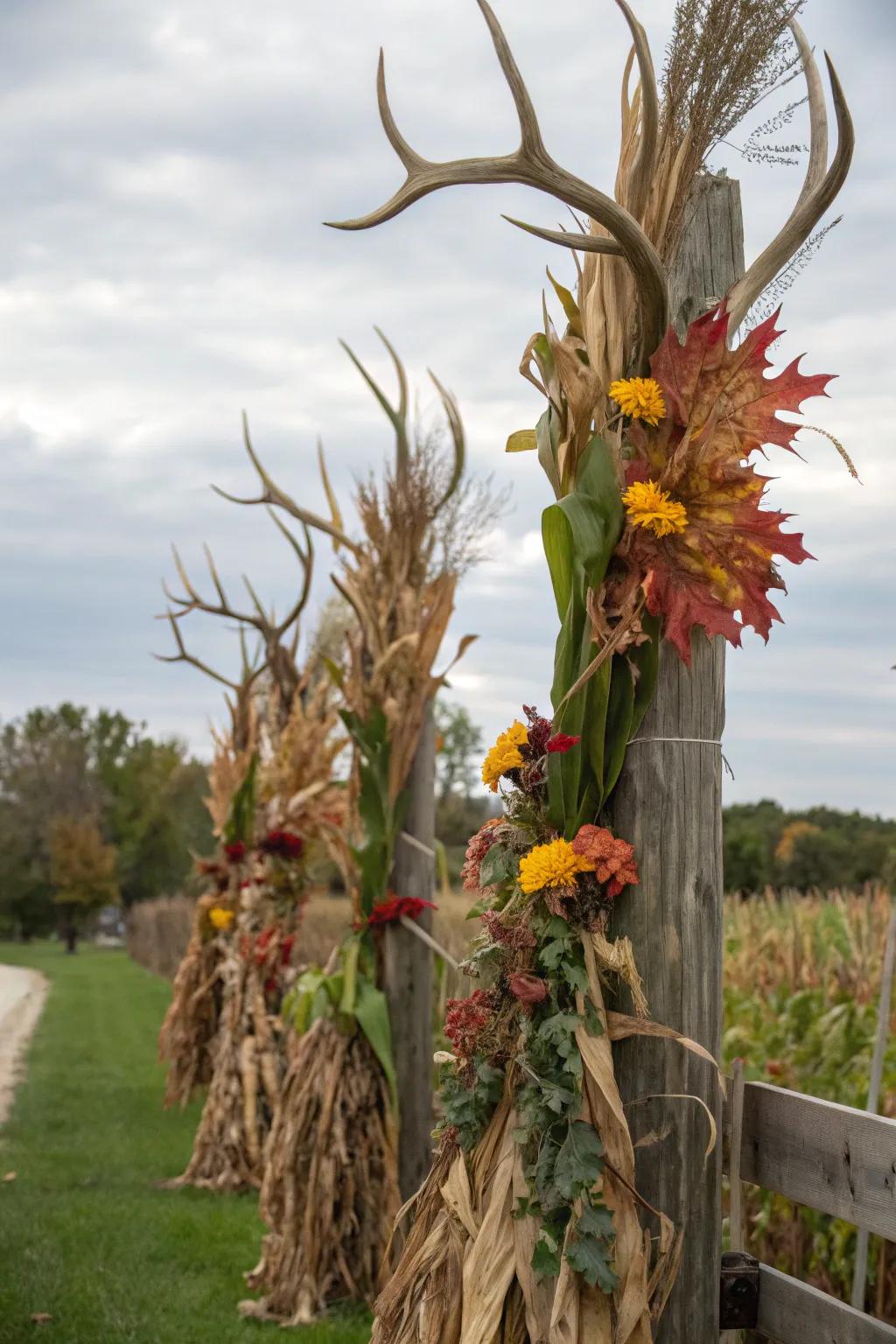 Add a rustic, wild touch with corn stalks and antlers.