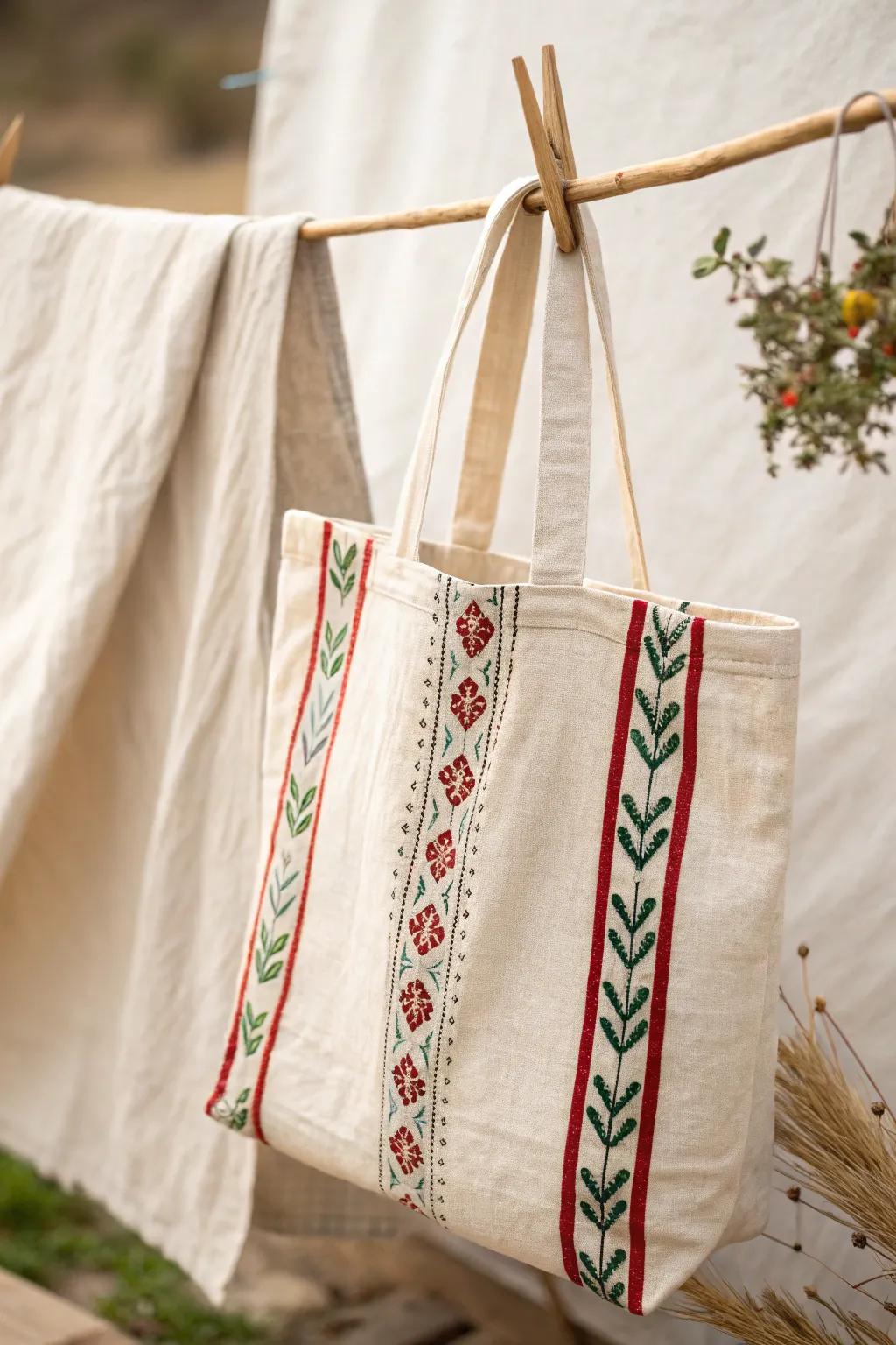 Transform a simple tea towel into a stylish tote bag with a Scandinavian-Boho flair.