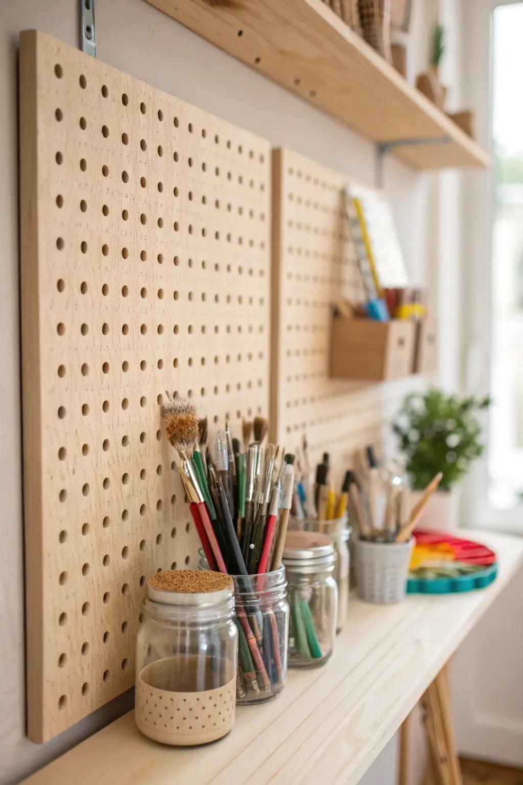 Transform your craft space with eco-friendly elegance: upcycled jar holders for a touch of rustic charm.