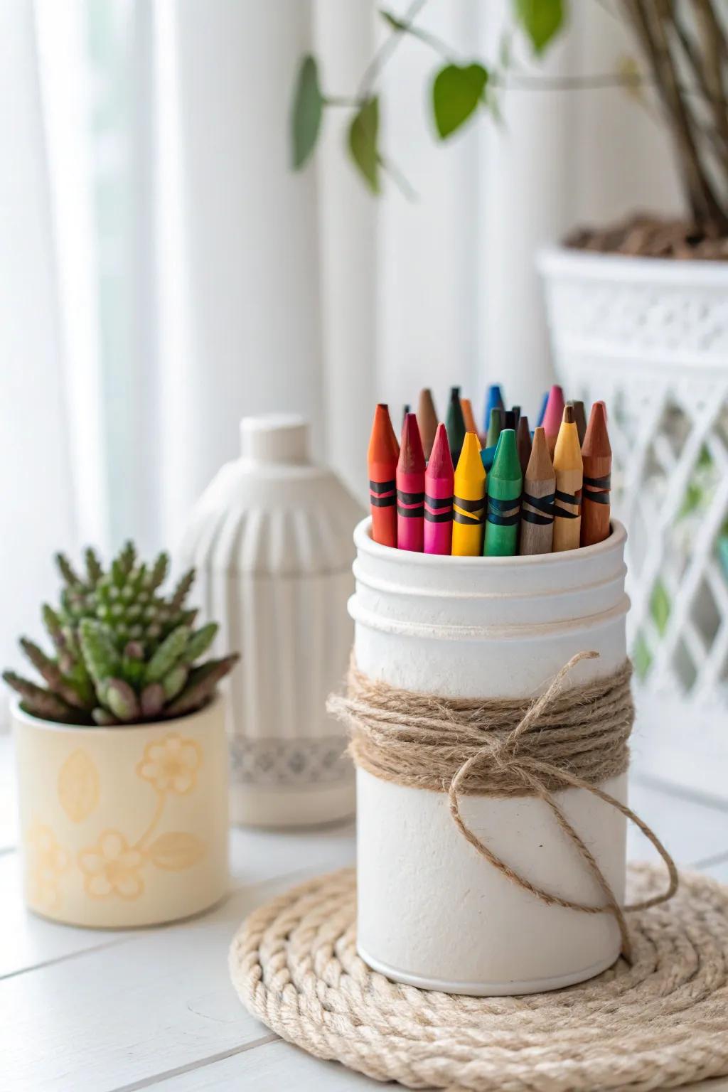 Transform your old candle jars into stylish crayon holders—where sustainability meets Scandinavian elegance!