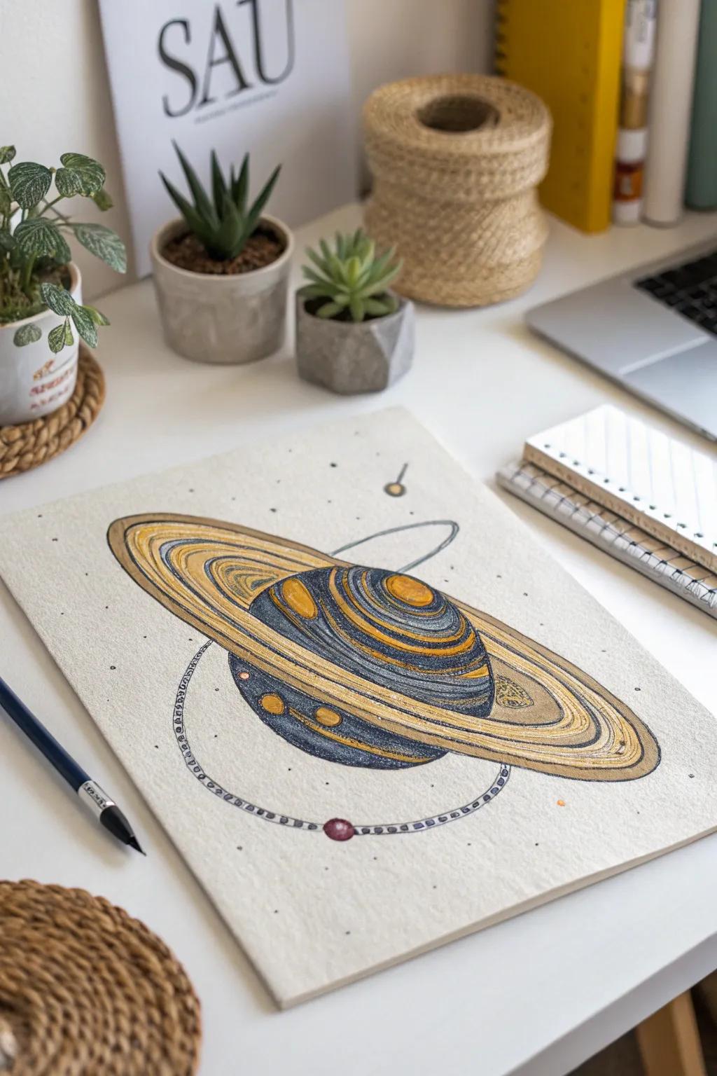 Discover the art of celestial beauty with this Saturn sketch—where Scandinavian minimalism meets Boho charm.