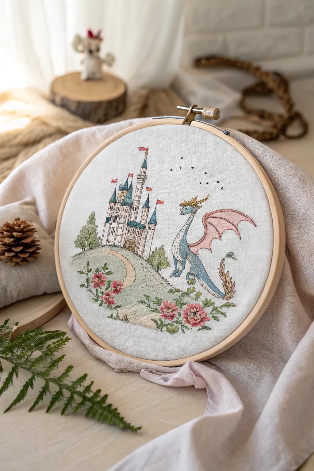 Enchant your space with fairytale magic—a cross stitch masterpiece that tells a whimsical story.