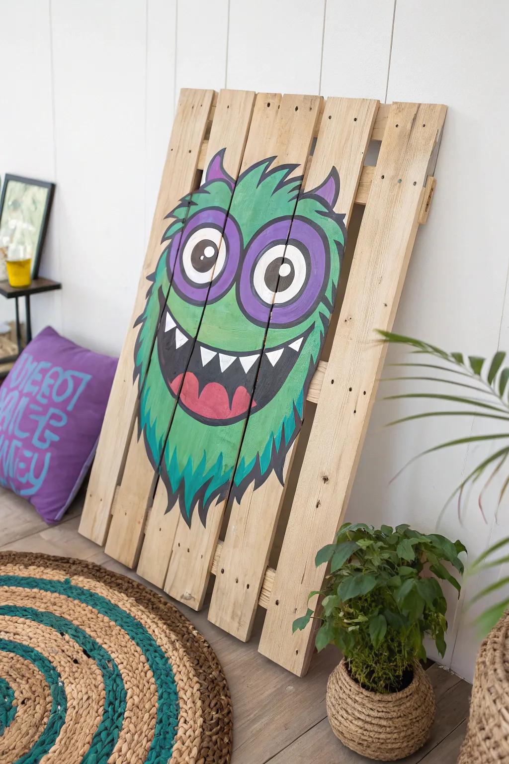 Unleash your creativity with this vibrant Monster Mash-Up pallet art, a perfect blend of bold colors and minimalist charm!