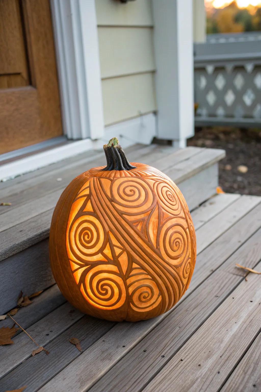 Get lost in the mesmerizing swirls of this Scandinavian-inspired jack o'lantern!