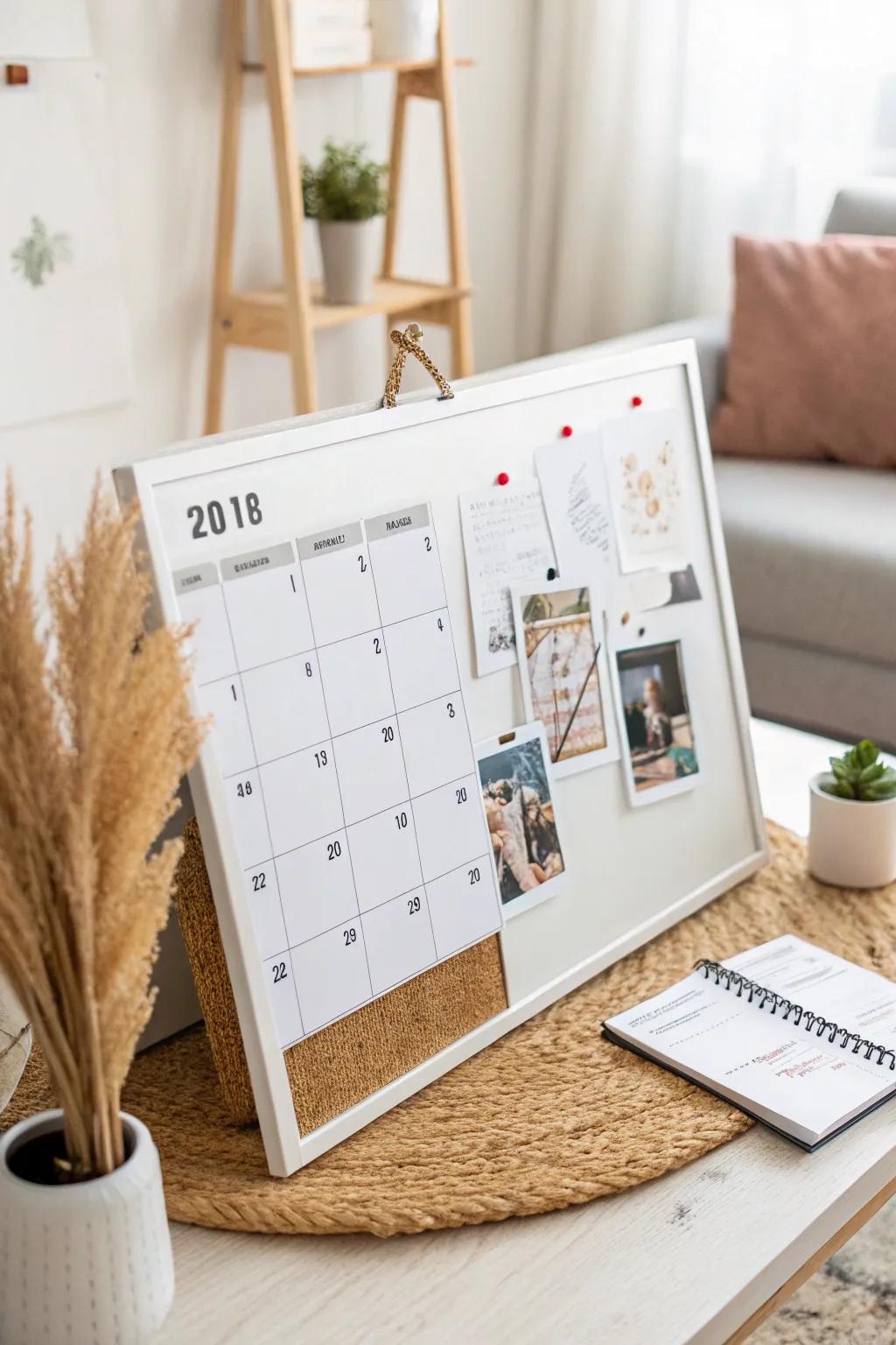 Elevate your organization game with a chic whiteboard-corkboard combo, blending minimalist elegance with Boho flair.