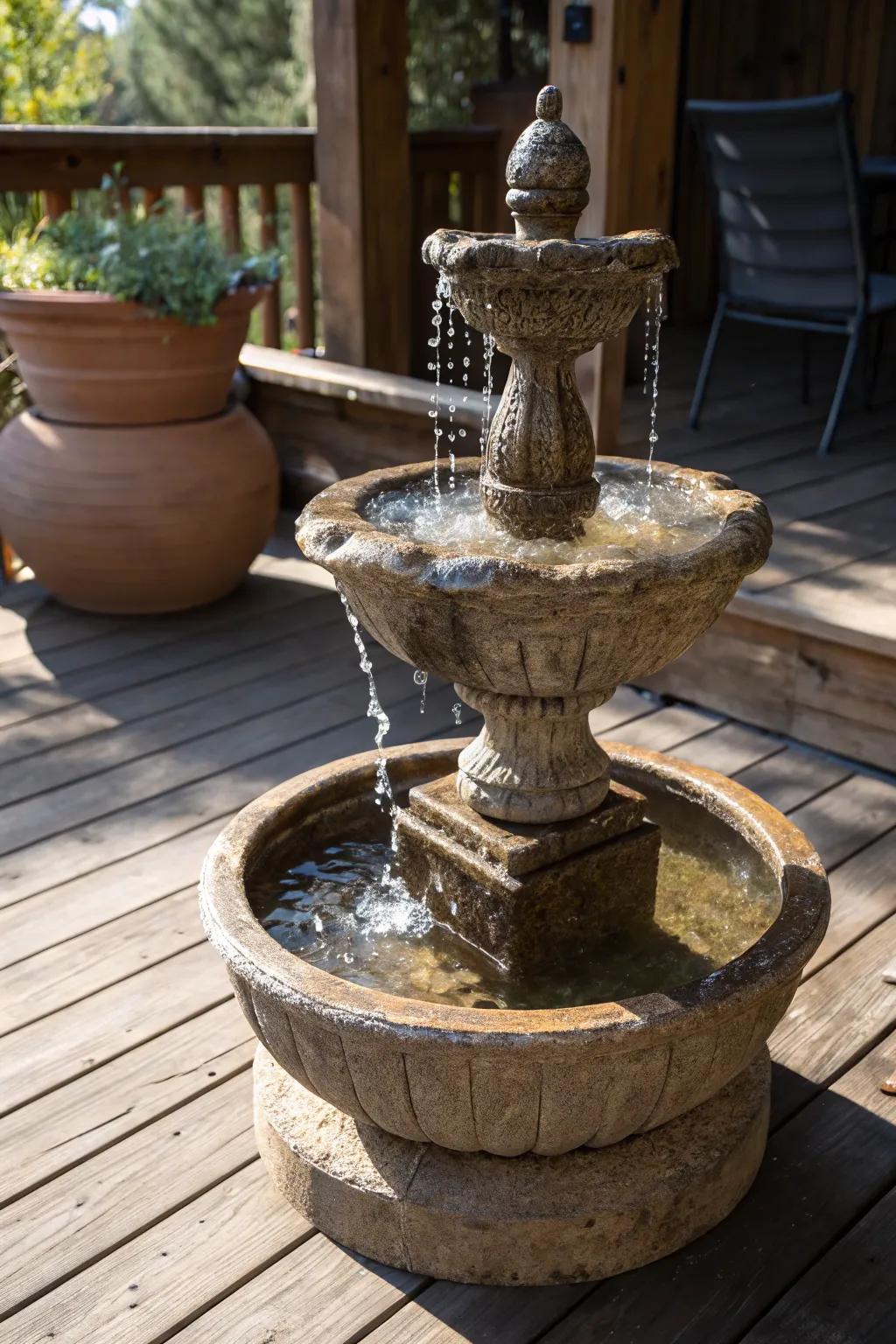Elevate your deck with the soothing elegance of a handcrafted tabletop fountain.