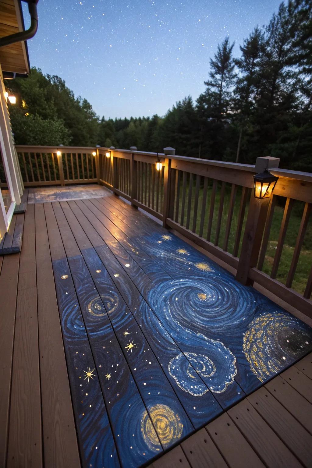 Transform your deck into a celestial masterpiece with a starry night theme, perfect for those who appreciate artistry and tranquility.