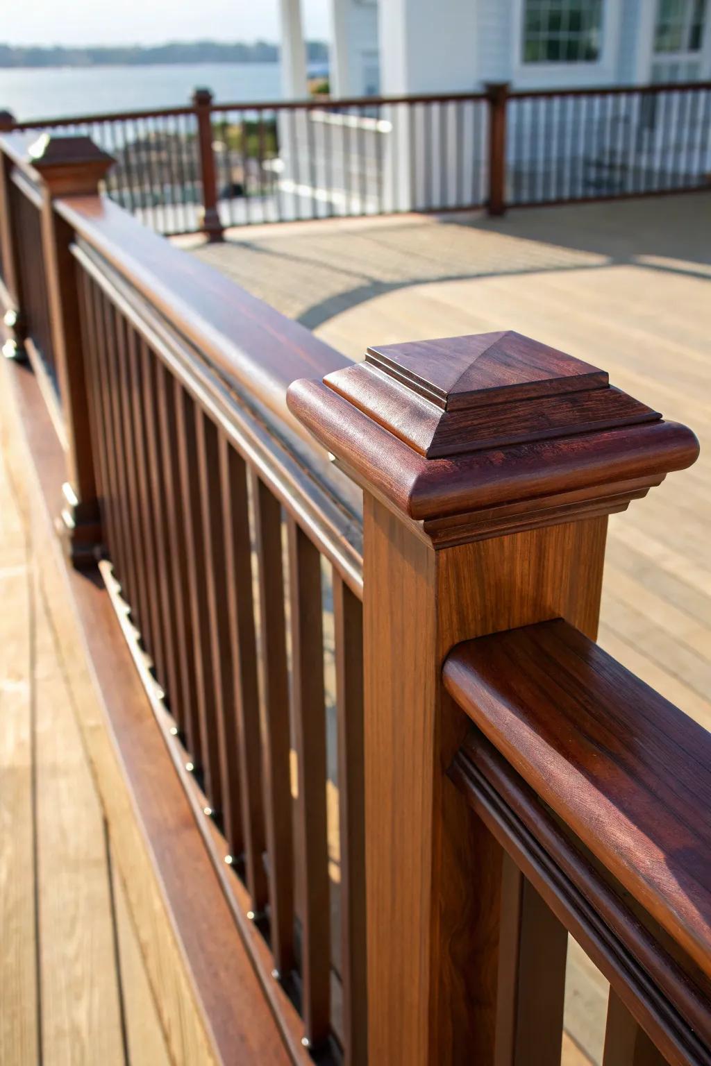 Elevate your deck's elegance with beautifully stained handrails, where craftsmanship meets style.