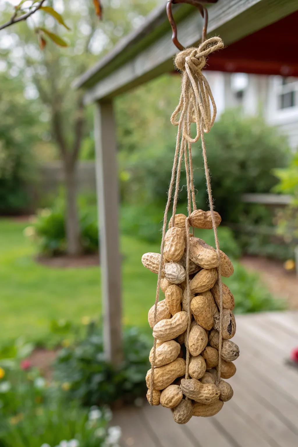 Elevate your garden with this elegant DIY Peanut Garland Feeder – a perfect blend of nature and simplicity!