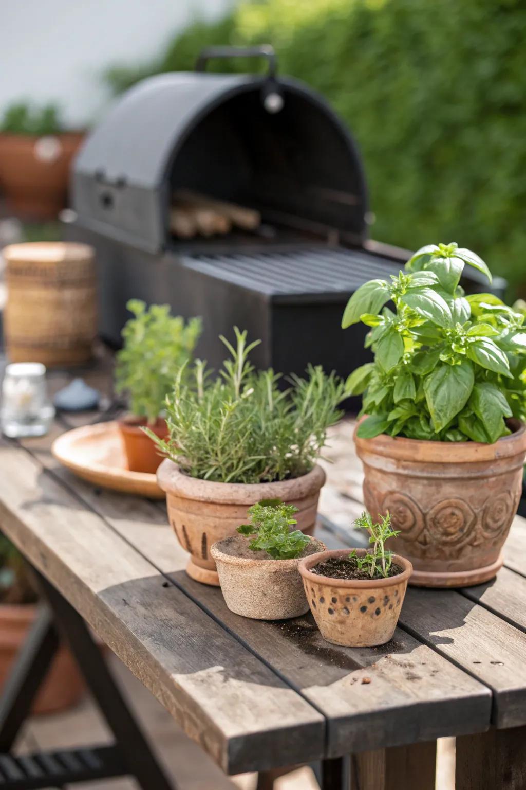 Elevate your grill station with a touch of nature—fresh herbs at your fingertips.