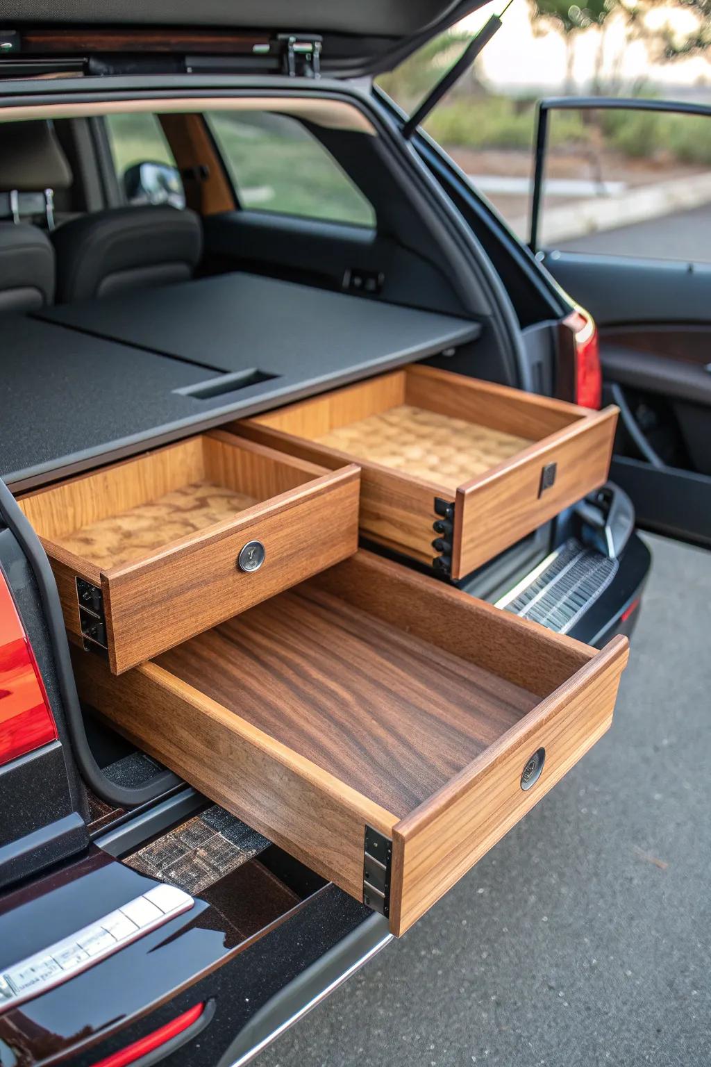 Elevate your car's organization with a handcrafted drawer system: Where functionality meets craftsmanship.