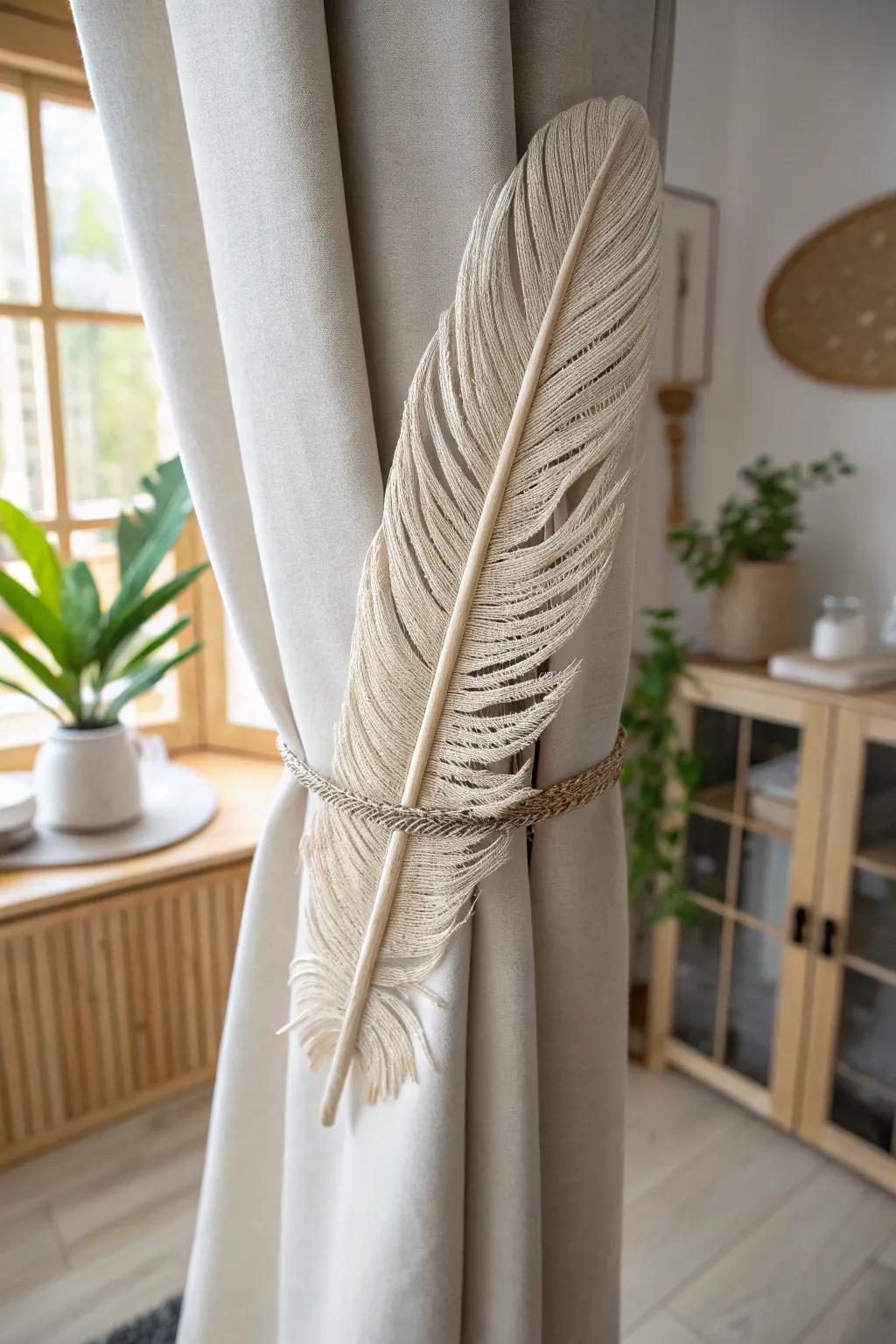 Embrace the Feather Lightness: Add a touch of bohemian elegance to your curtains with this unique DIY feather tie-back.
