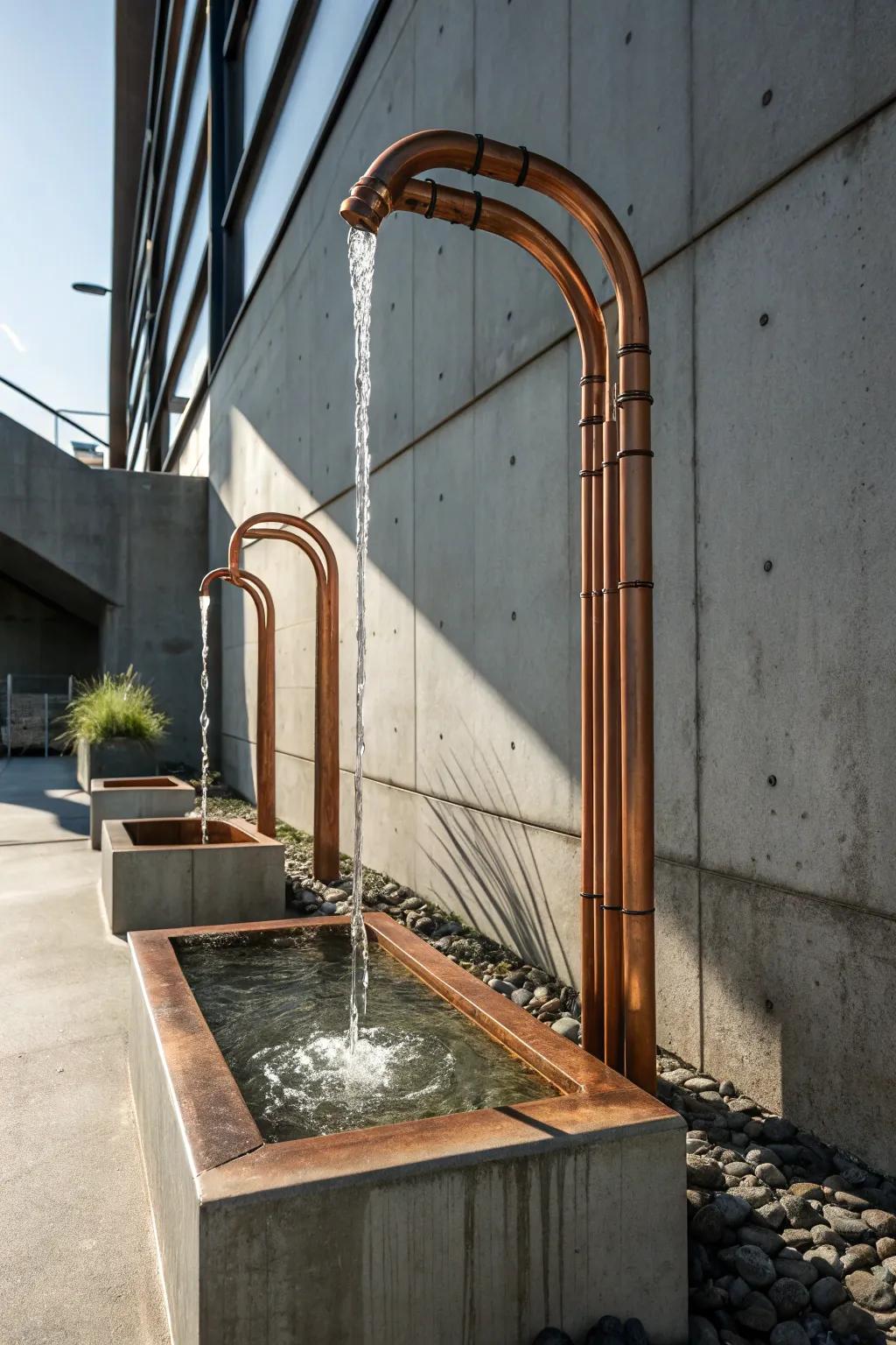 Elevate your space with the industrial artistry of a copper pipe fountain.