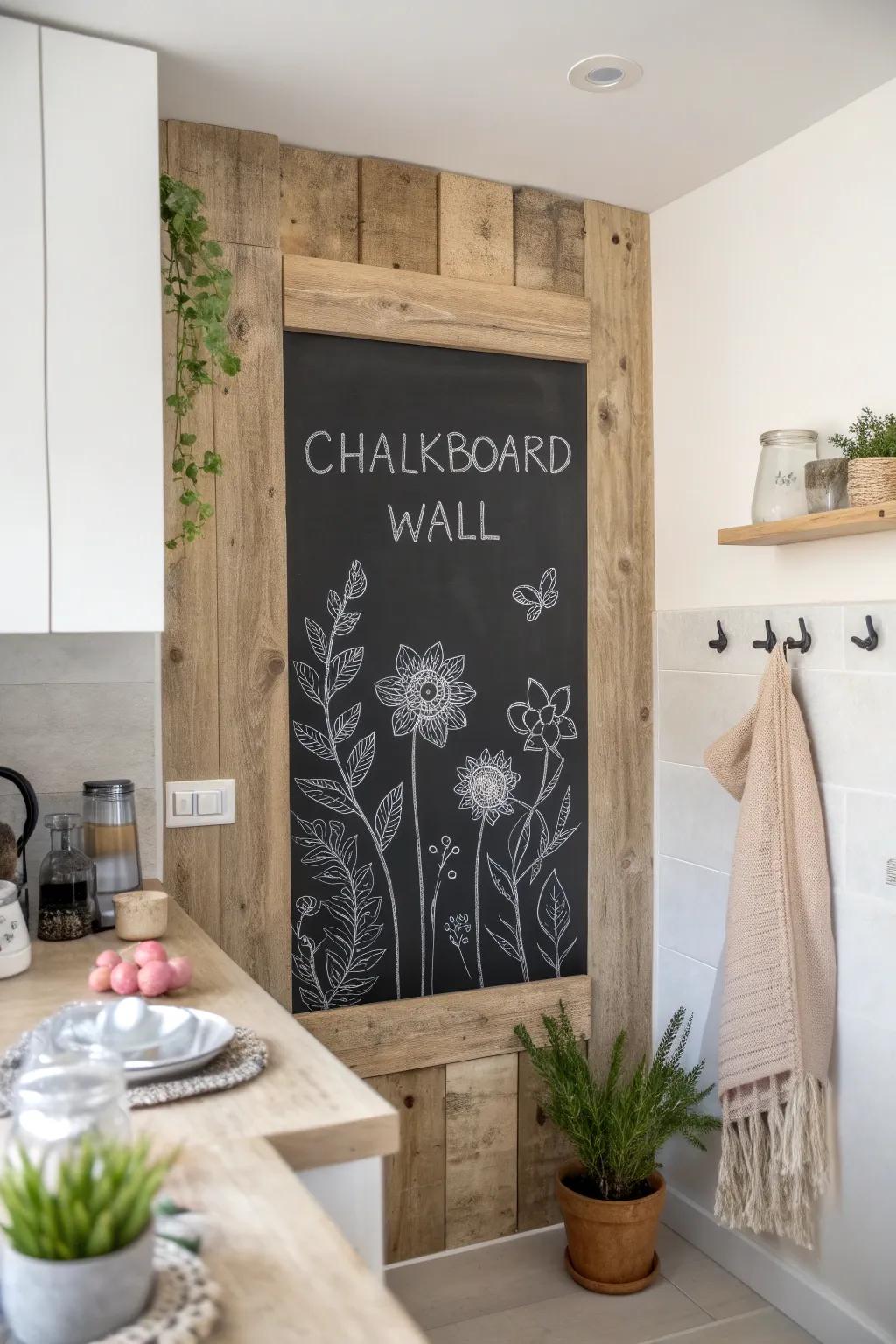 Elevate your kitchen space with a chic DIY chalkboard wall—perfect for notes, art, and inspiration!