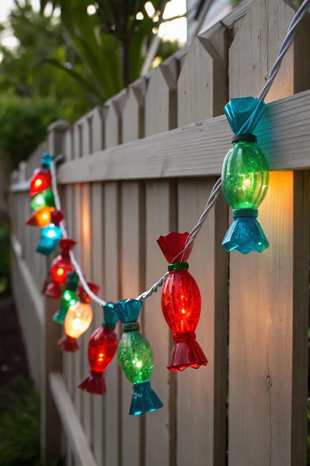 Illuminate your garden with the sweet charm of DIY candy light garlands, where minimalist elegance meets festive cheer.