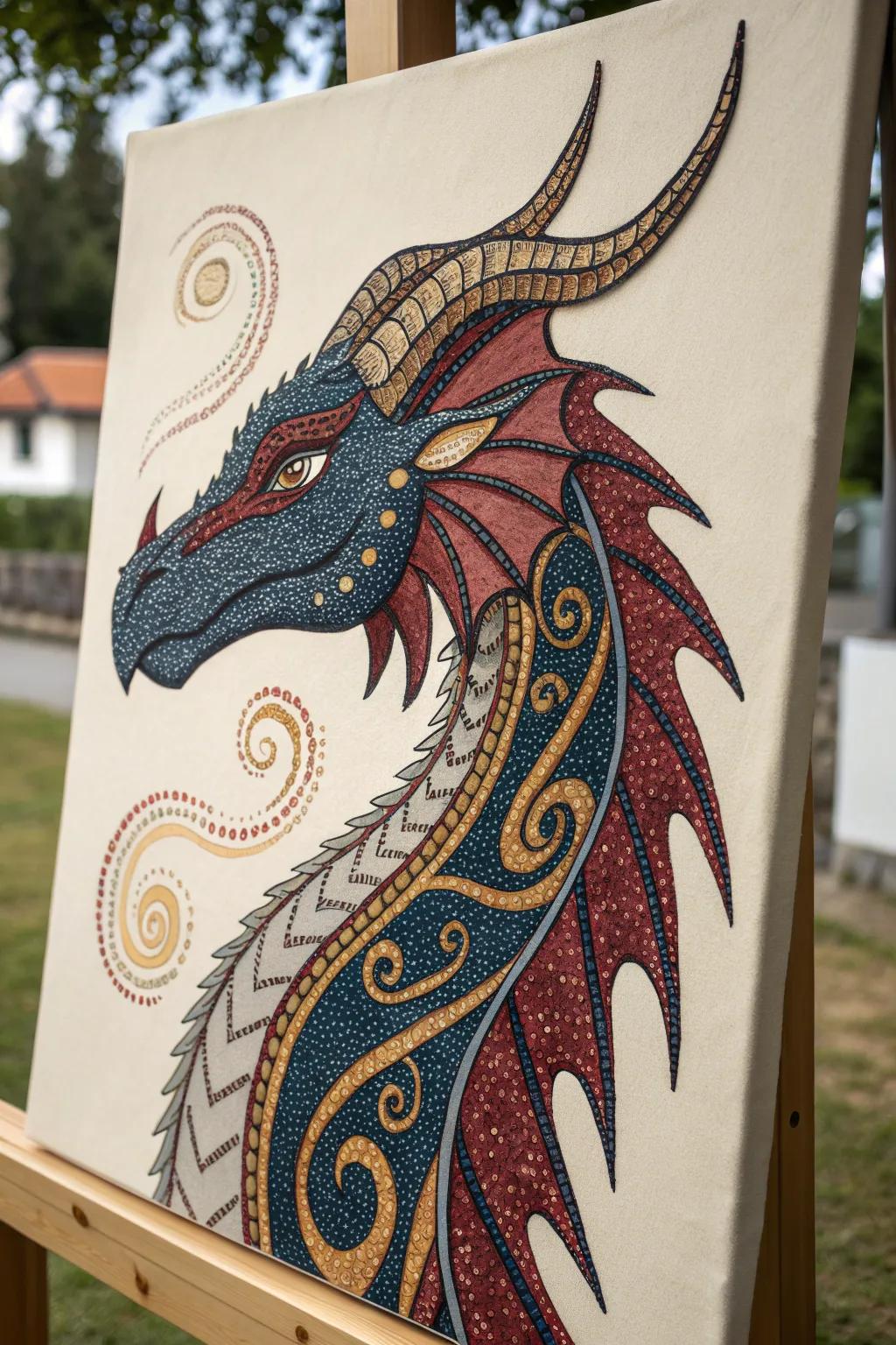 Discover the art of texture with intricate patterns in dragon head drawings, where simplicity meets bold elegance.