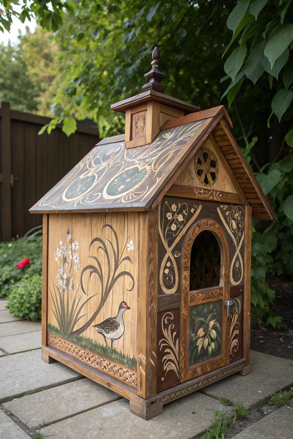 Transform your duck house into a masterpiece with artistic murals that elevate its charm and character.