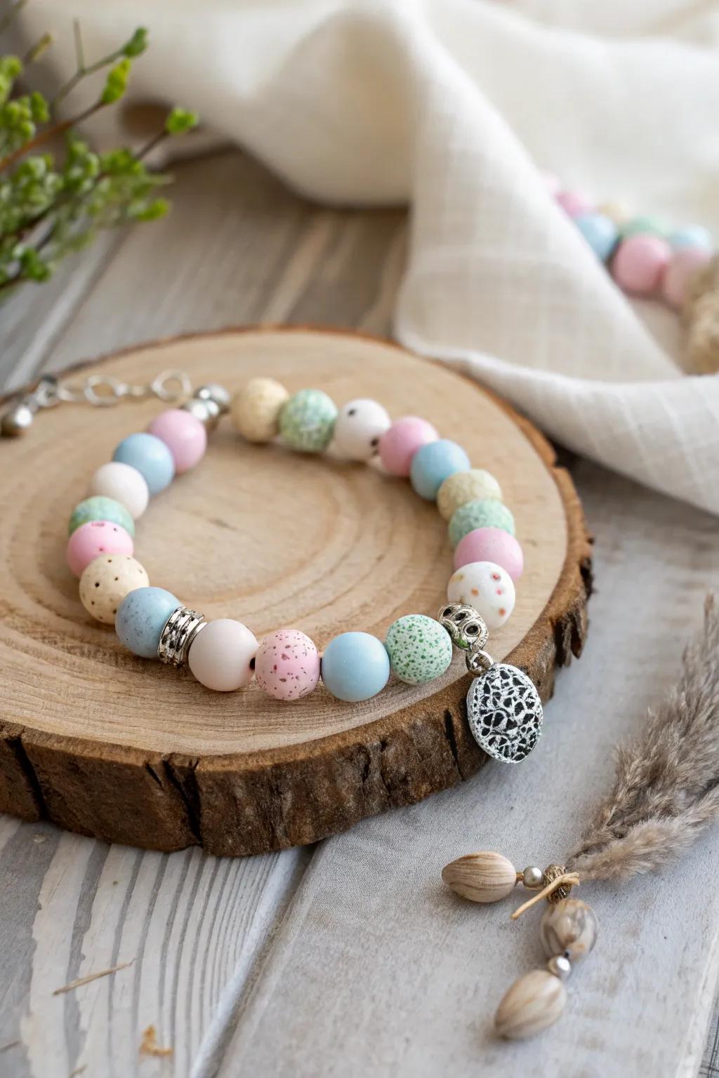 Celebrate Easter with eco-conscious elegance—handcrafted clay bead bracelets paired with upcycled treasures. 🌿✨