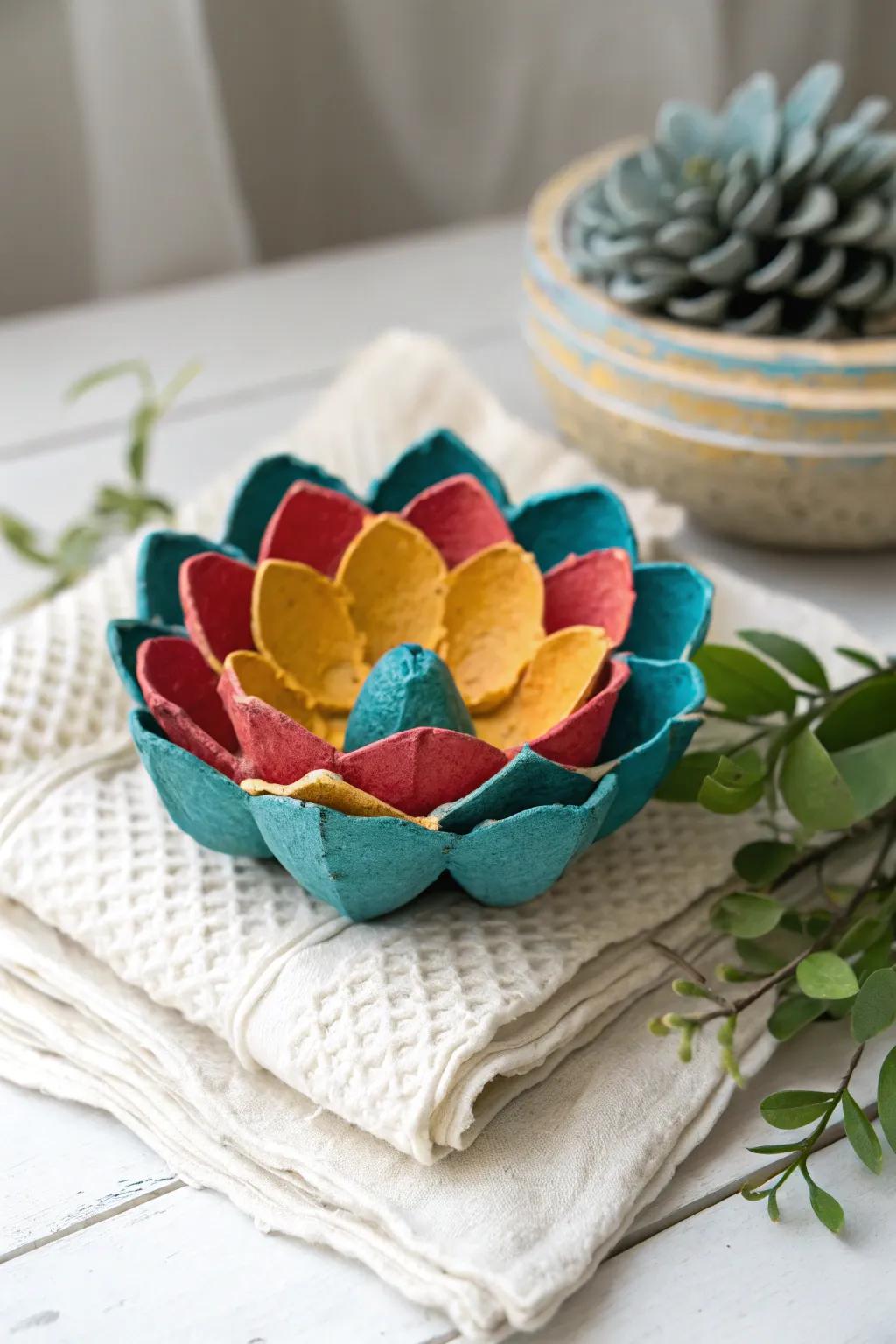 Transform everyday egg cartons into beautiful bursts of color with this simple and delightful craft idea!